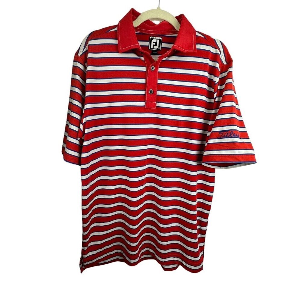 FootJoy Red Striped Golf‎ Polo Shirt Titleist Athletic Fit Performance sz Medium